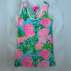Lilly Pulitzer girls Harper Shift Dress. Size Small 4/5. Pineapple Shake. EUC.